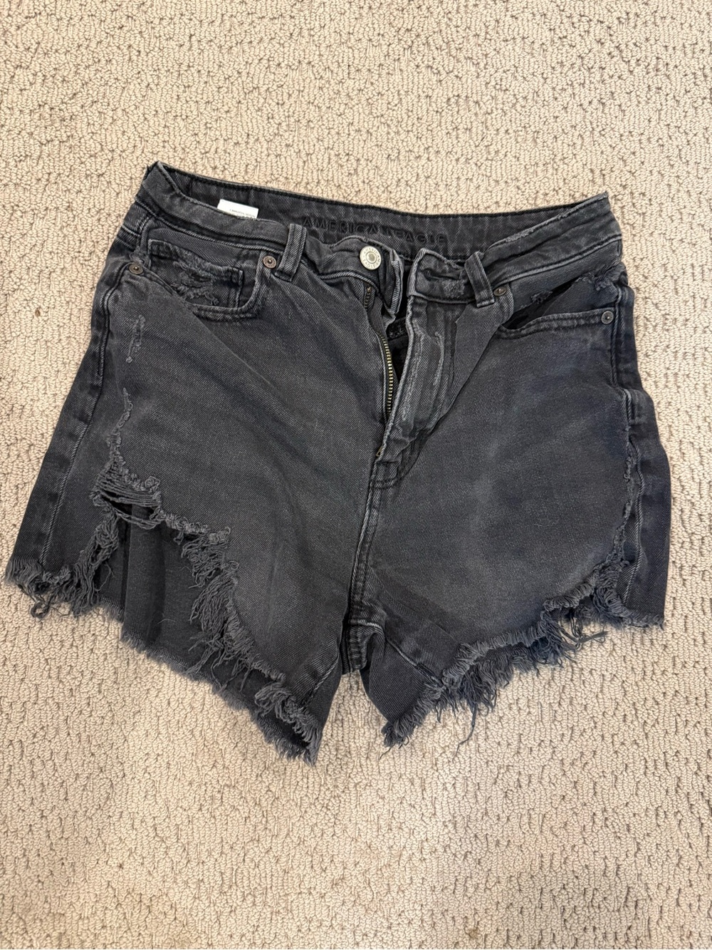 American Eagle Outfitters Black Distressed Frayed Hem Denim Shorts